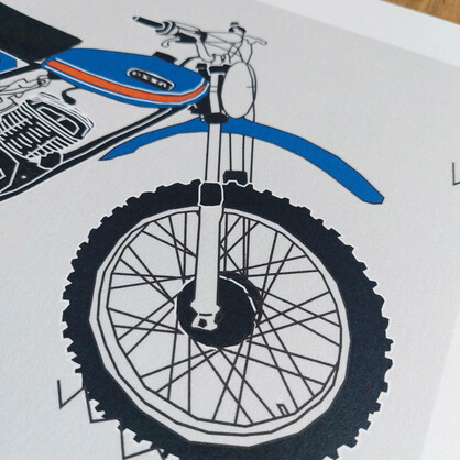 Blue Vintage Motocross Motorbike A4 Art Print
