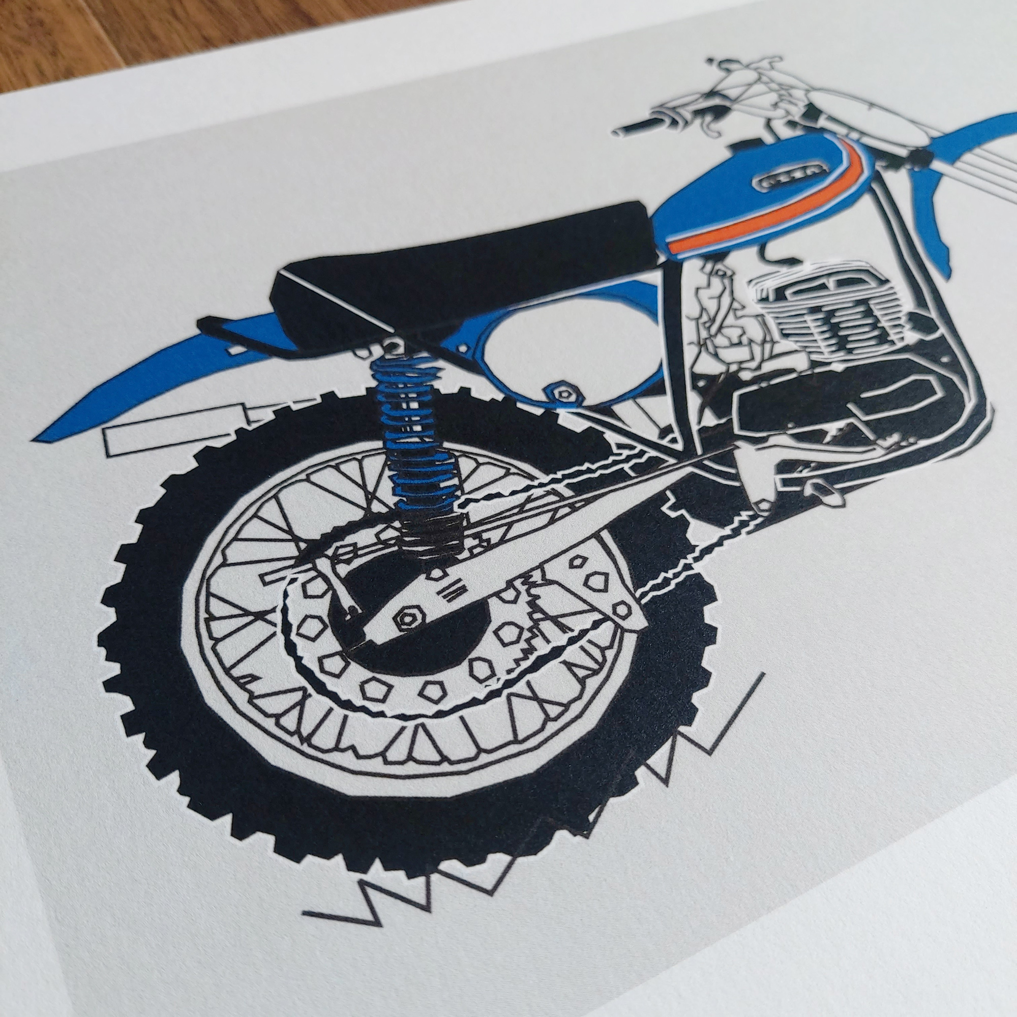 Blue Vintage Motocross Motorbike A4 Art Print