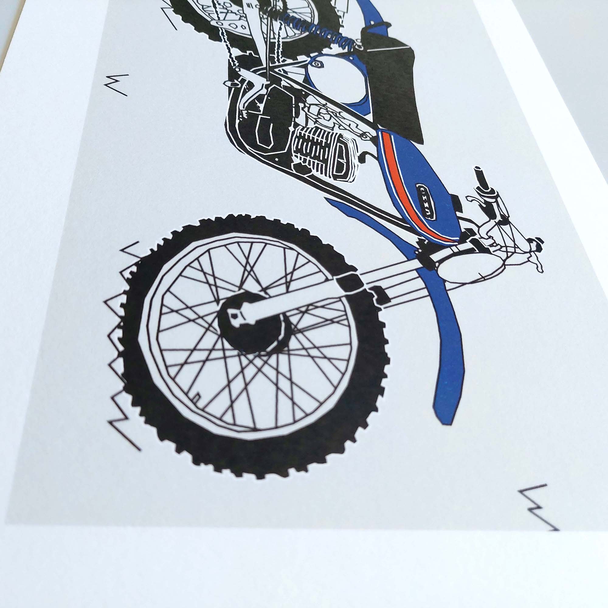 Blue Vintage Motocross Motorbike A4 Art Print