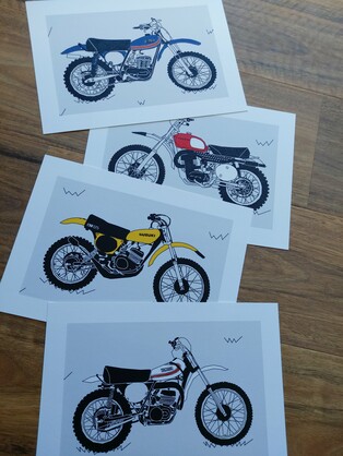 Blue Vintage Motocross Motorbike A4 Art Print