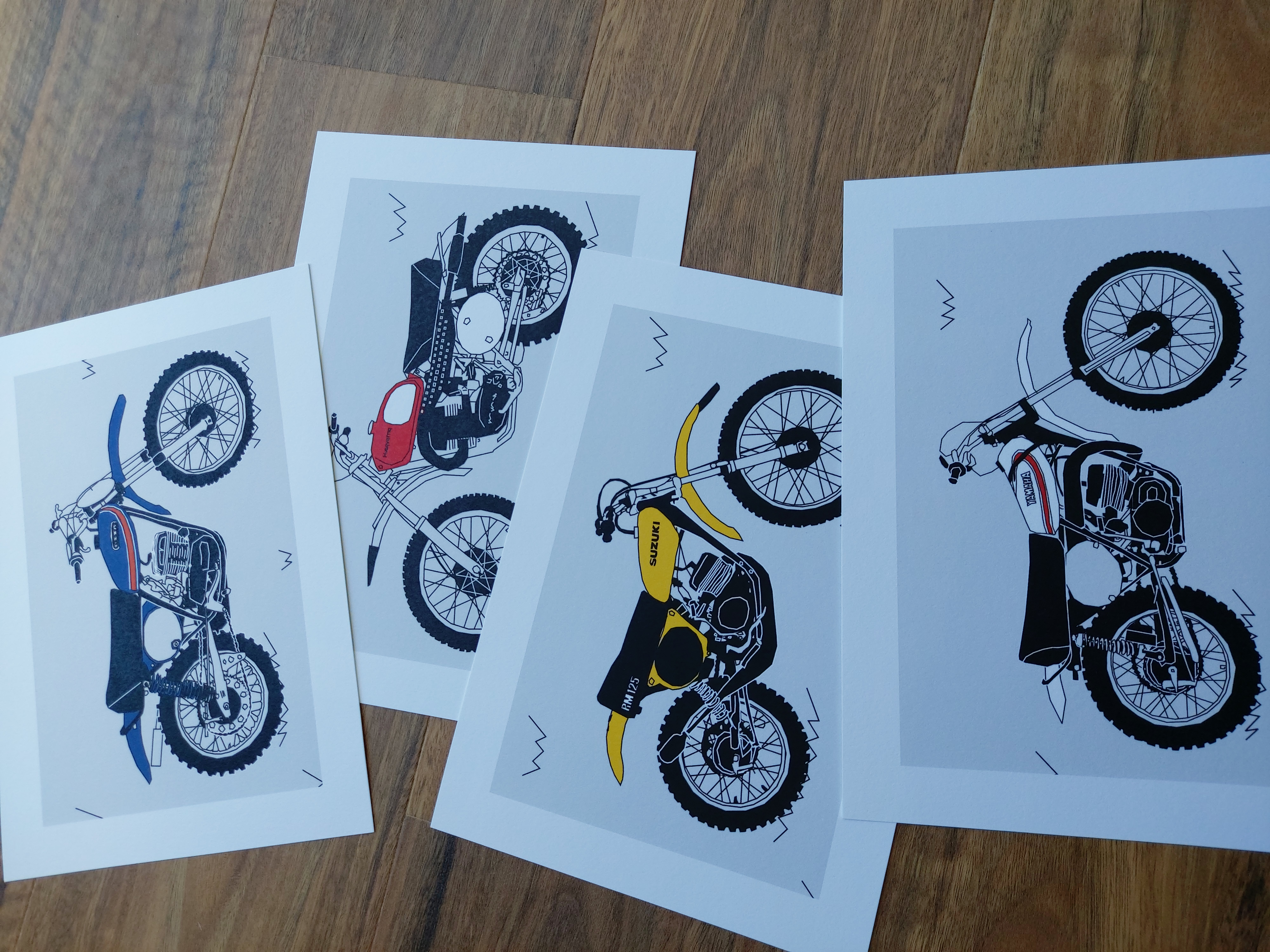Blue Vintage Motocross Motorbike A4 Art Print
