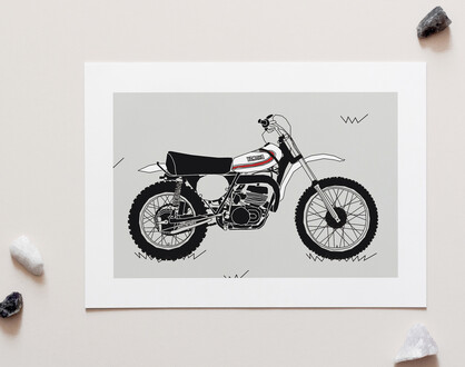 White Vintage Motocross Motorbike A4 Art Print