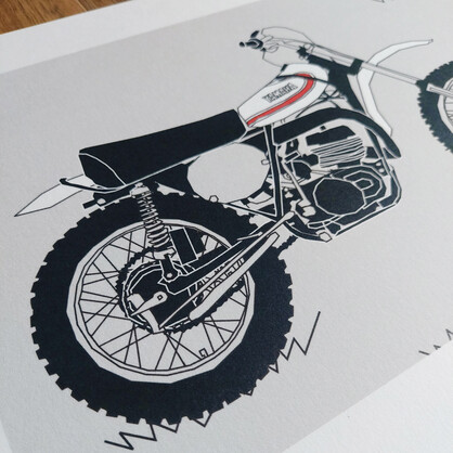 White Vintage Motocross Motorbike A4 Art Print
