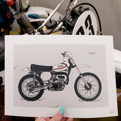 White Vintage Motocross Motorbike A4 Art Print
