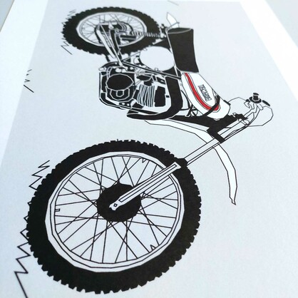 White Vintage Motocross Motorbike A4 Art Print
