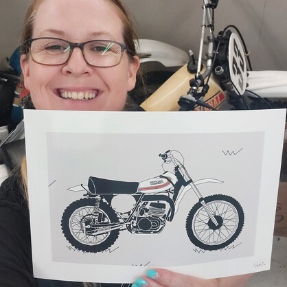 White Vintage Motocross Motorbike A4 Art Print