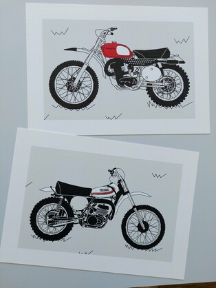 White Vintage Motocross Motorbike A4 Art Print
