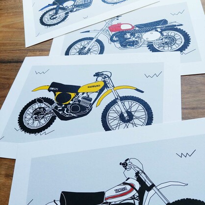 White Vintage Motocross Motorbike A4 Art Print