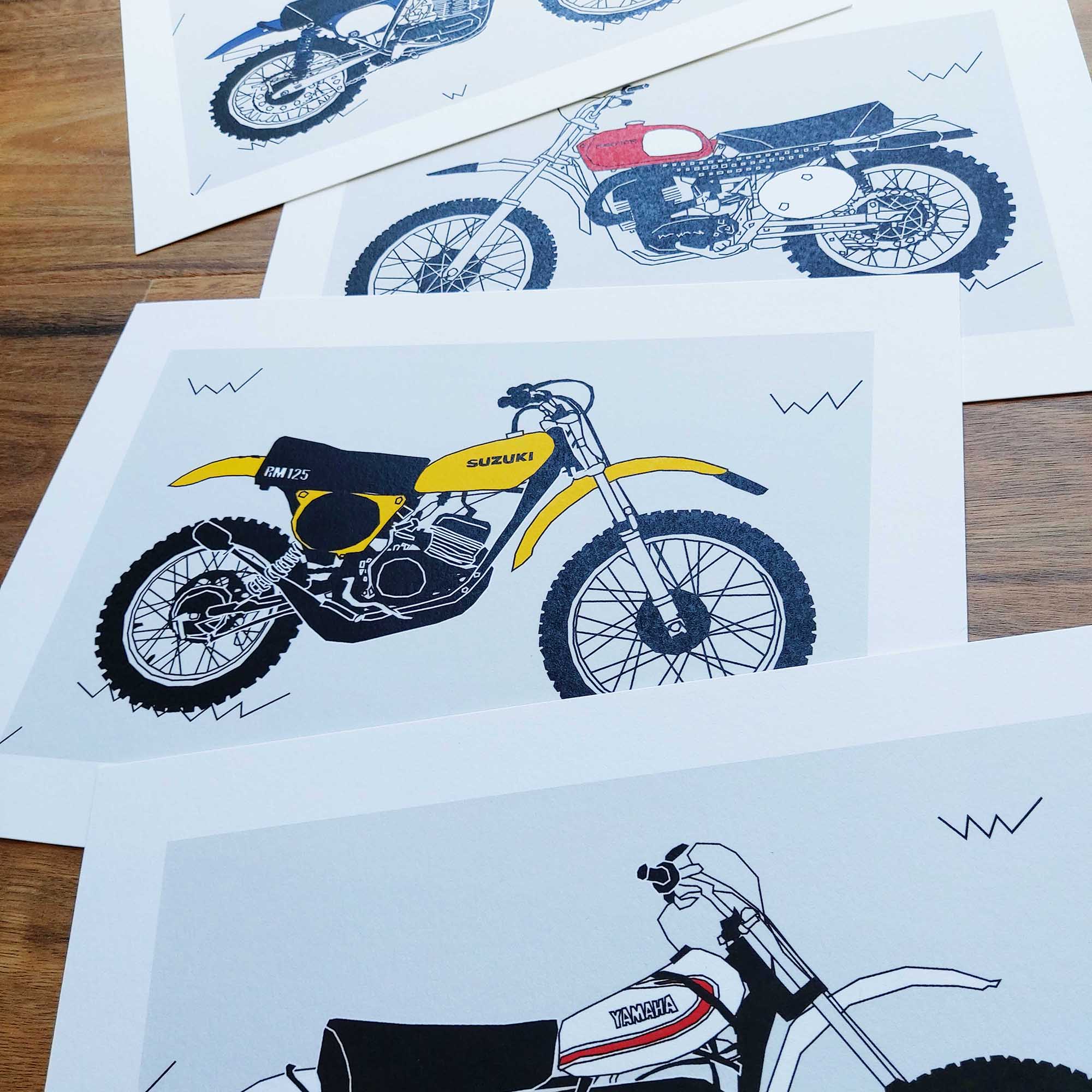 White Vintage Motocross Motorbike A4 Art Print