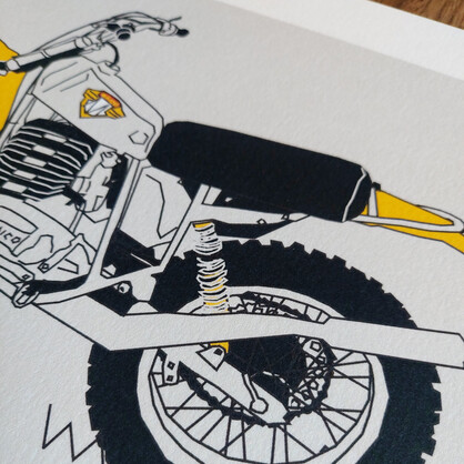 Yellow Grey Vintage Motocross Motorbike A4 Art Print