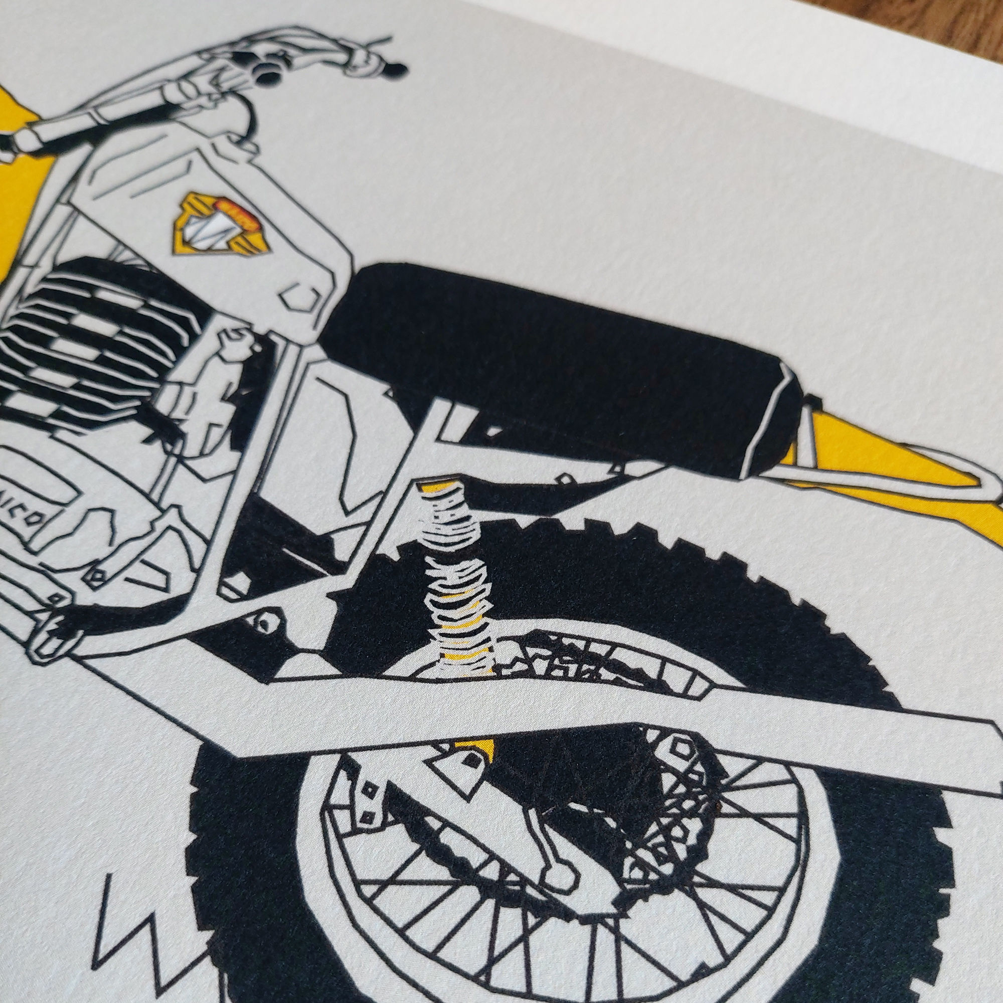 Yellow Grey Vintage Motocross Motorbike A4 Art Print