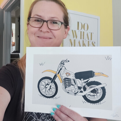 Yellow Grey Vintage Motocross Motorbike A4 Art Print