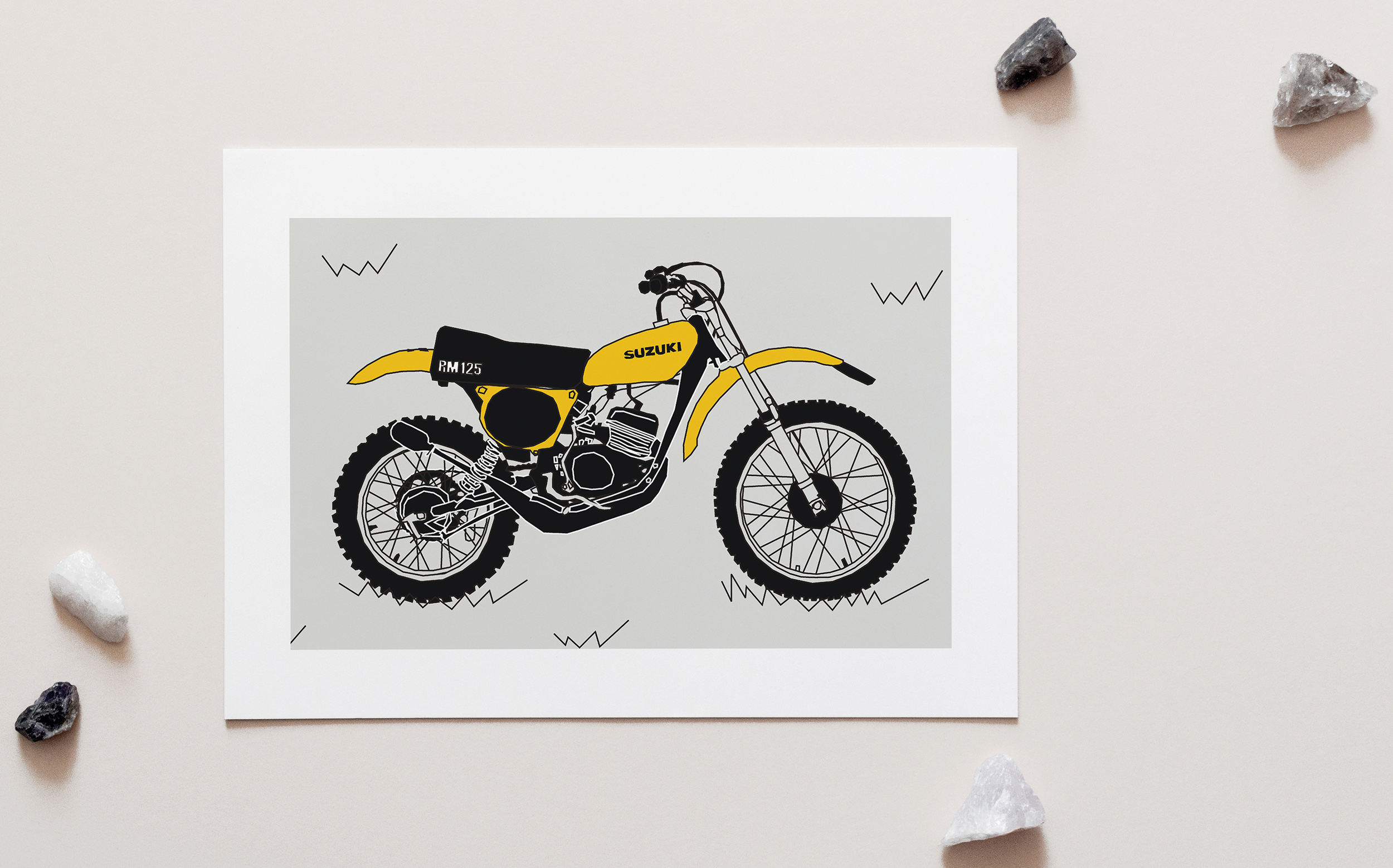Yellow Vintage Motocross Motorbike A4 Art Print