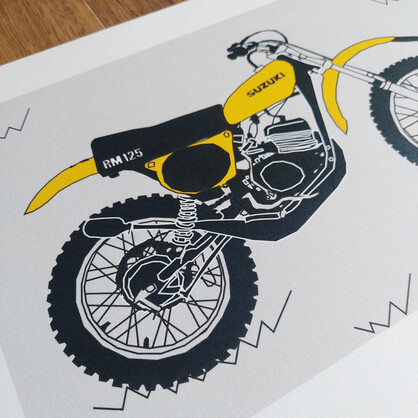 Yellow Vintage Motocross Motorbike A4 Art Print