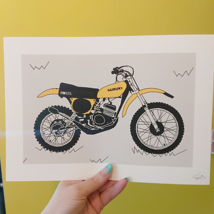 Yellow Vintage Motocross Motorbike A4 Art Print