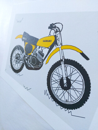 Yellow Vintage Motocross Motorbike A4 Art Print