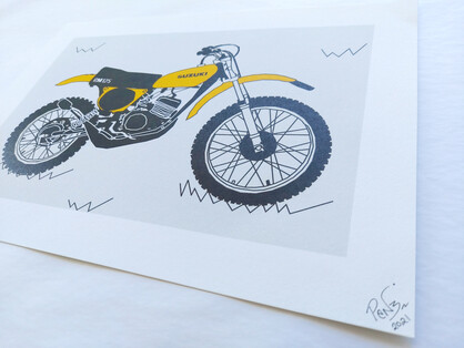 Yellow Vintage Motocross Motorbike A4 Art Print