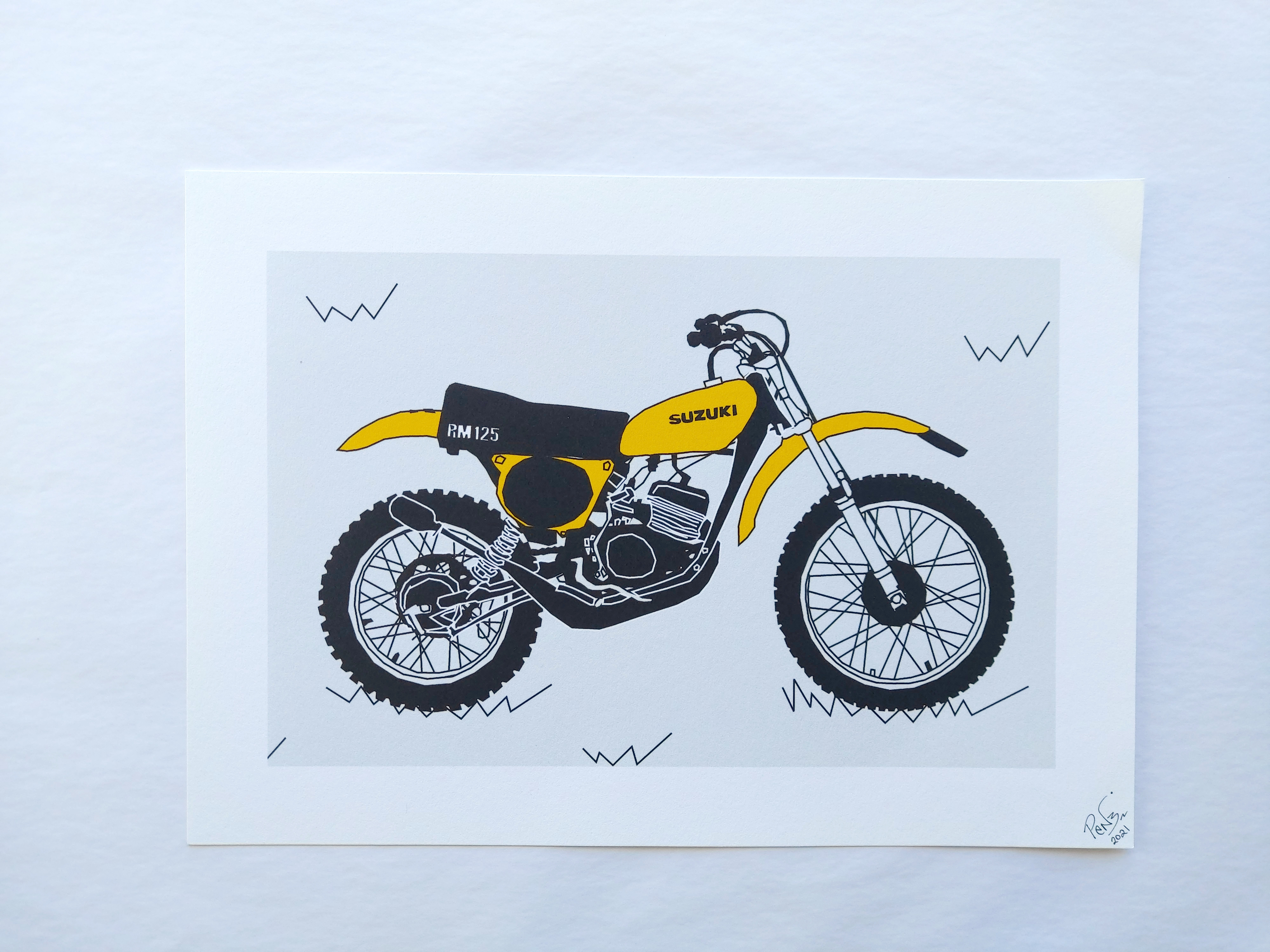 Yellow Vintage Motocross Motorbike A4 Art Print