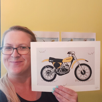 Yellow Vintage Motocross Motorbike A4 Art Print