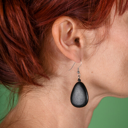 Black Flat Drop Wooden Earrings