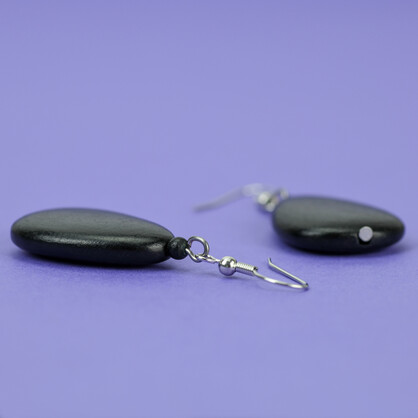 Black Flat Drop Wooden Earrings