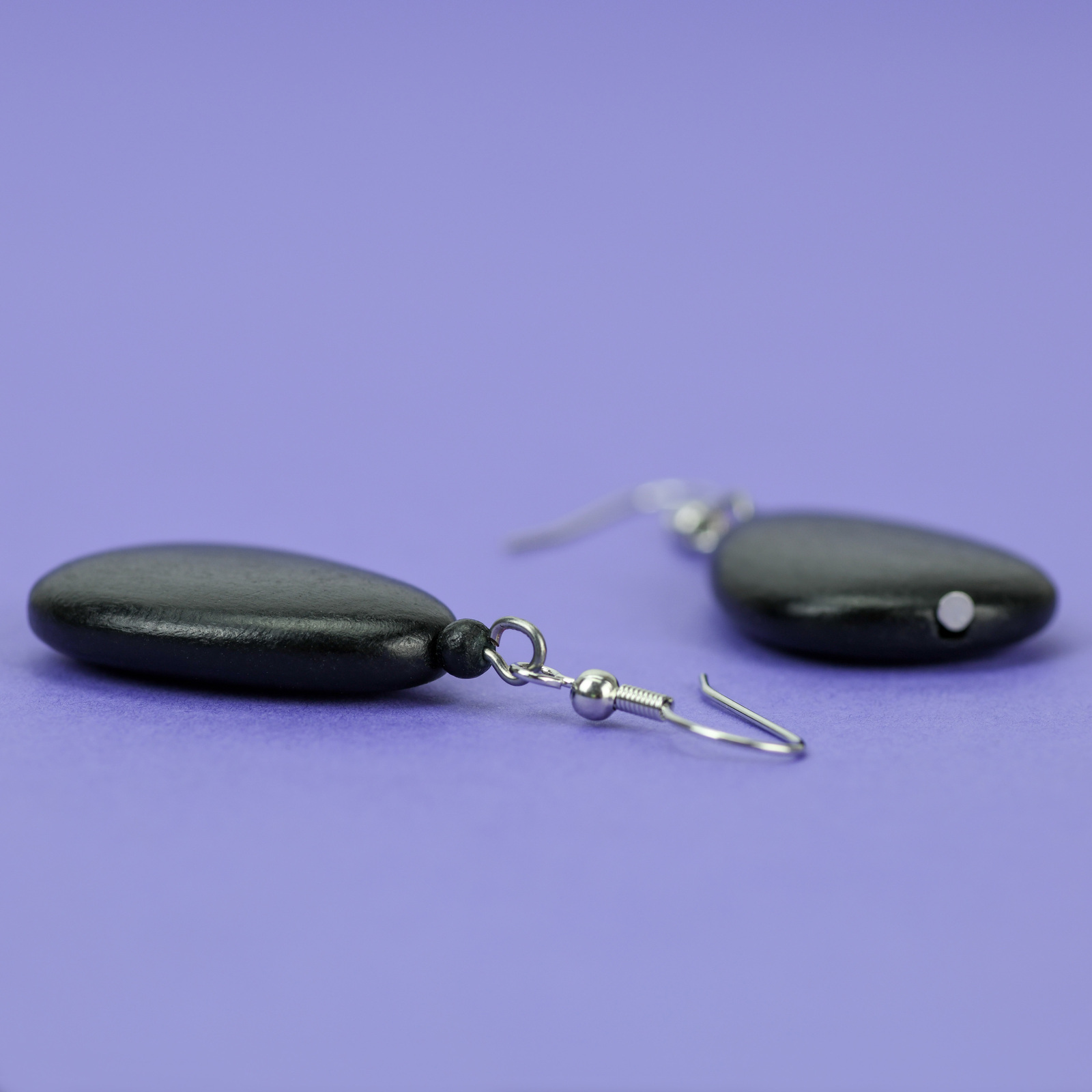 Black Flat Drop Wooden Earrings