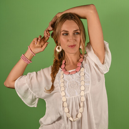 Blush Pink Bella 5 Strand Wooden Bracelet Cluster