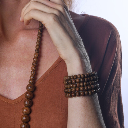 Dark Coconut Palmwood Bella Five Strand Wooden Cluster Bracelet