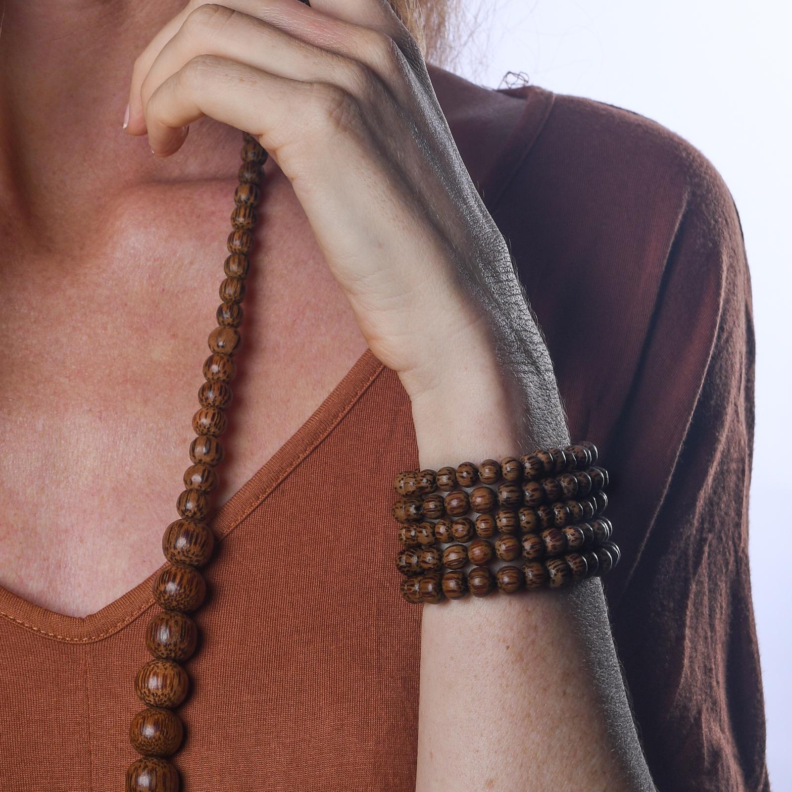 Dark Coconut Palmwood Bella Five Strand Wooden Cluster Bracelet