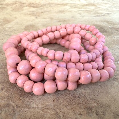 Flamingo Pink Bella 5 Strand Wooden Bracelet Cluster
