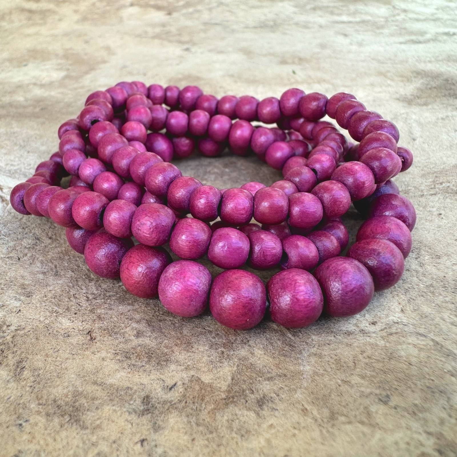 Fuschia Bella 5 Strand Wooden Bracelet Cluster