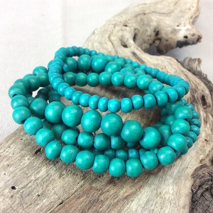 Turquoise Bella 5 Strand Wooden Bracelet Cluster