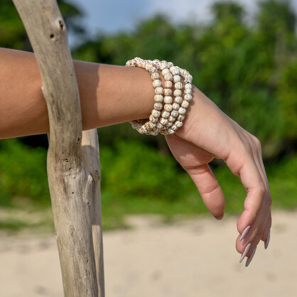 White Coconut Palmwood Bella Five Strand Wooden Bracelet