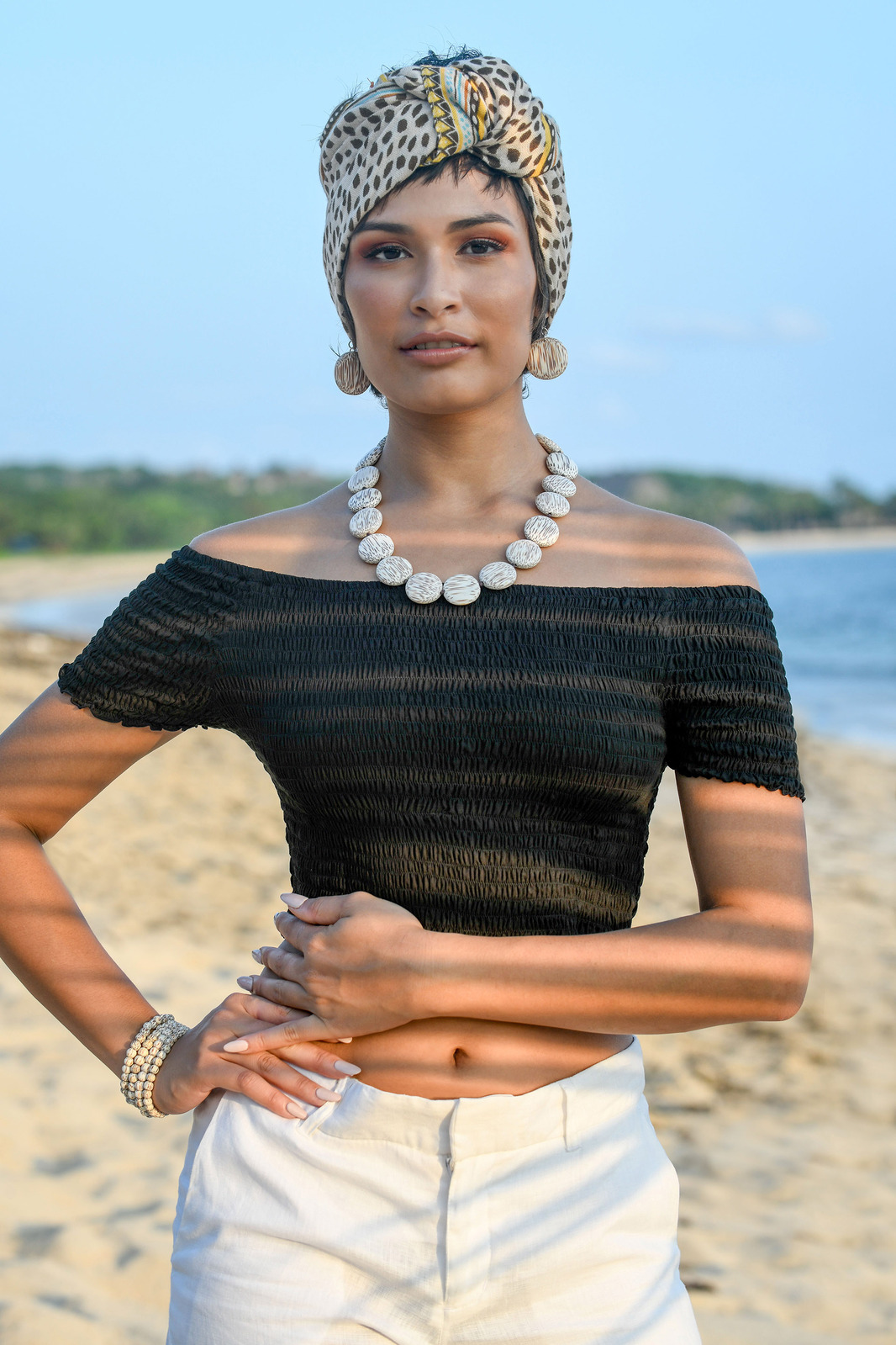 White Coconut Palmwood Bella Five Strand Wooden Bracelet
