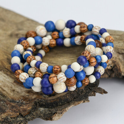 Blue Palmwood 5 Strand Wooden Bracelet Cluster