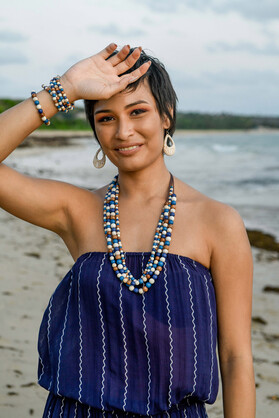 Blue Palmwood 5 Strand Wooden Bracelet Cluster