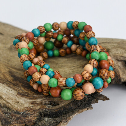 Green Palmwood 5 Strand Wooden Bracelet Cluster