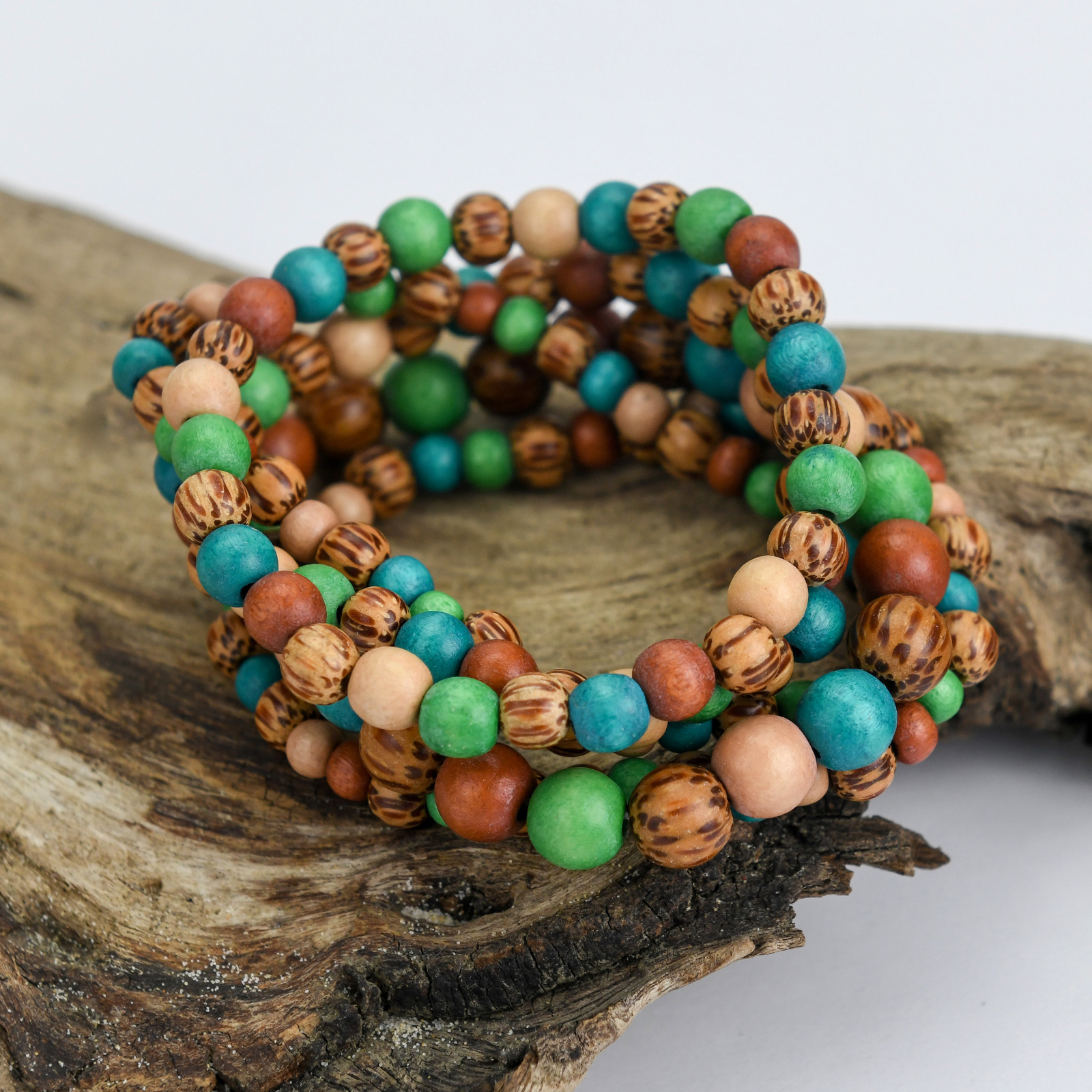 Green Palmwood 5 Strand Wooden Bracelet Cluster