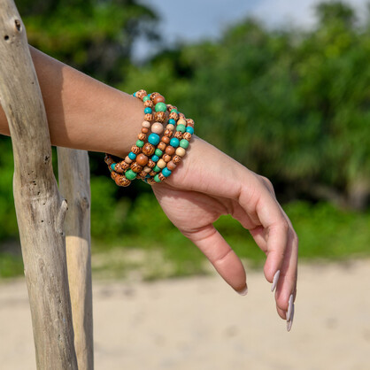 Green Palmwood 5 Strand Wooden Bracelet Cluster