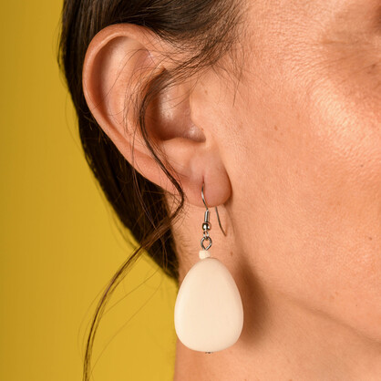 Bleach White Flat Drop Wooden Earrings