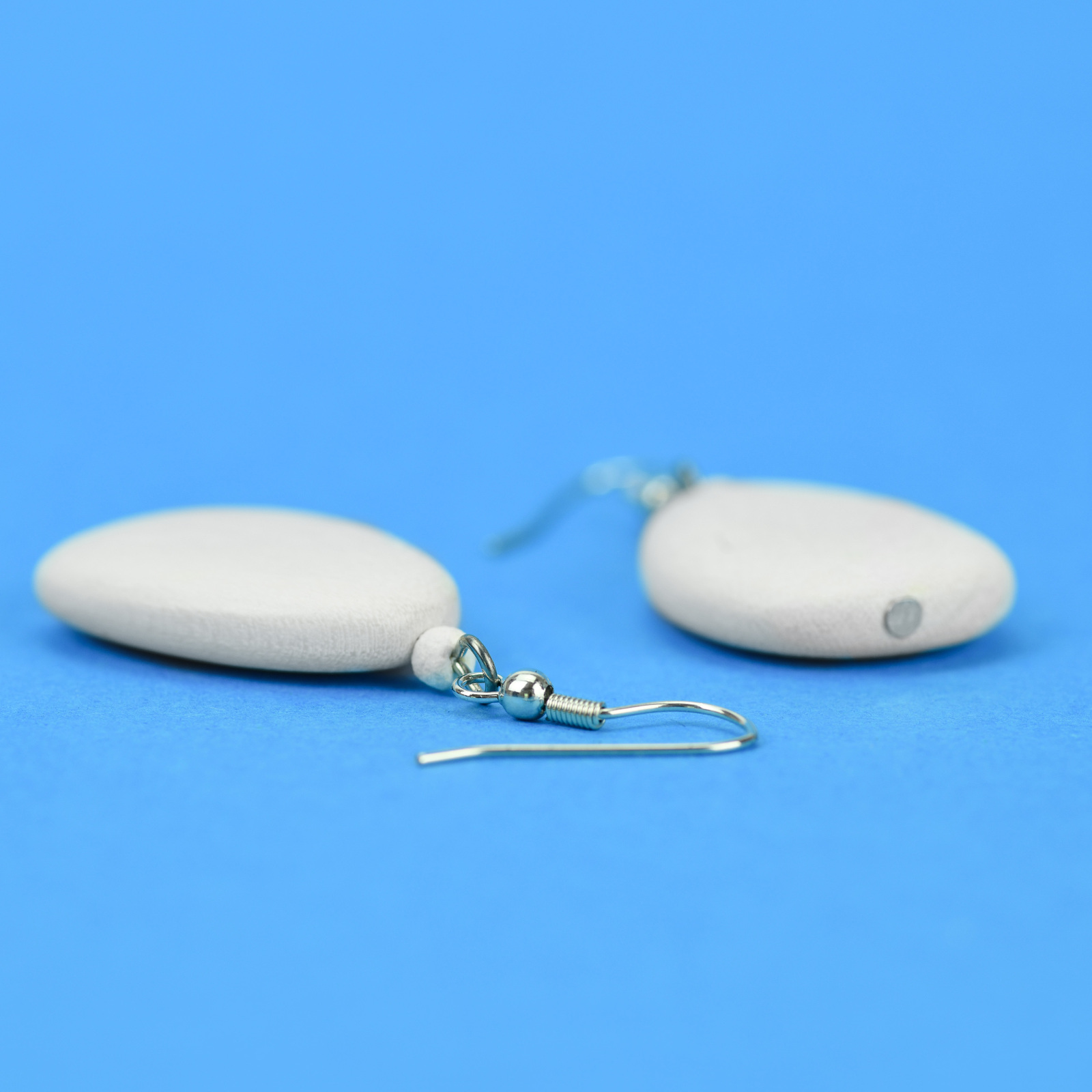 Bleach White Flat Drop Wooden Earrings