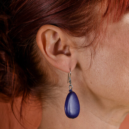Cobalt Blue Flat Drop Wooden Earrings