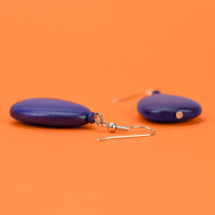 Cobalt Blue Flat Drop Wooden Earrings