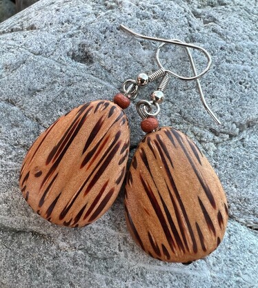 Natural Coconut Palmwood Flat Drop Earrings