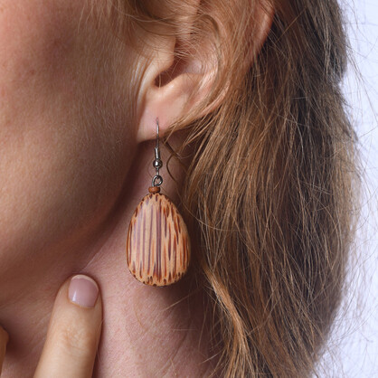 Natural Coconut Palmwood Flat Drop Earrings