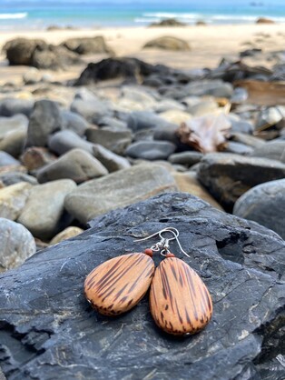 Natural Coconut Palmwood Flat Drop Earrings