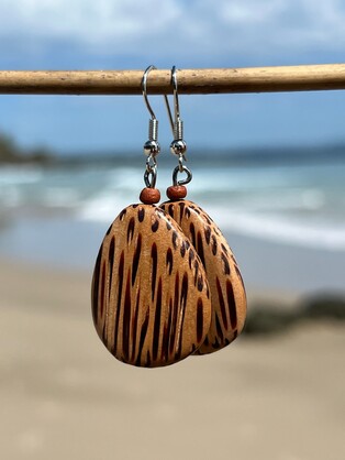 Natural Coconut Palmwood Flat Drop Earrings