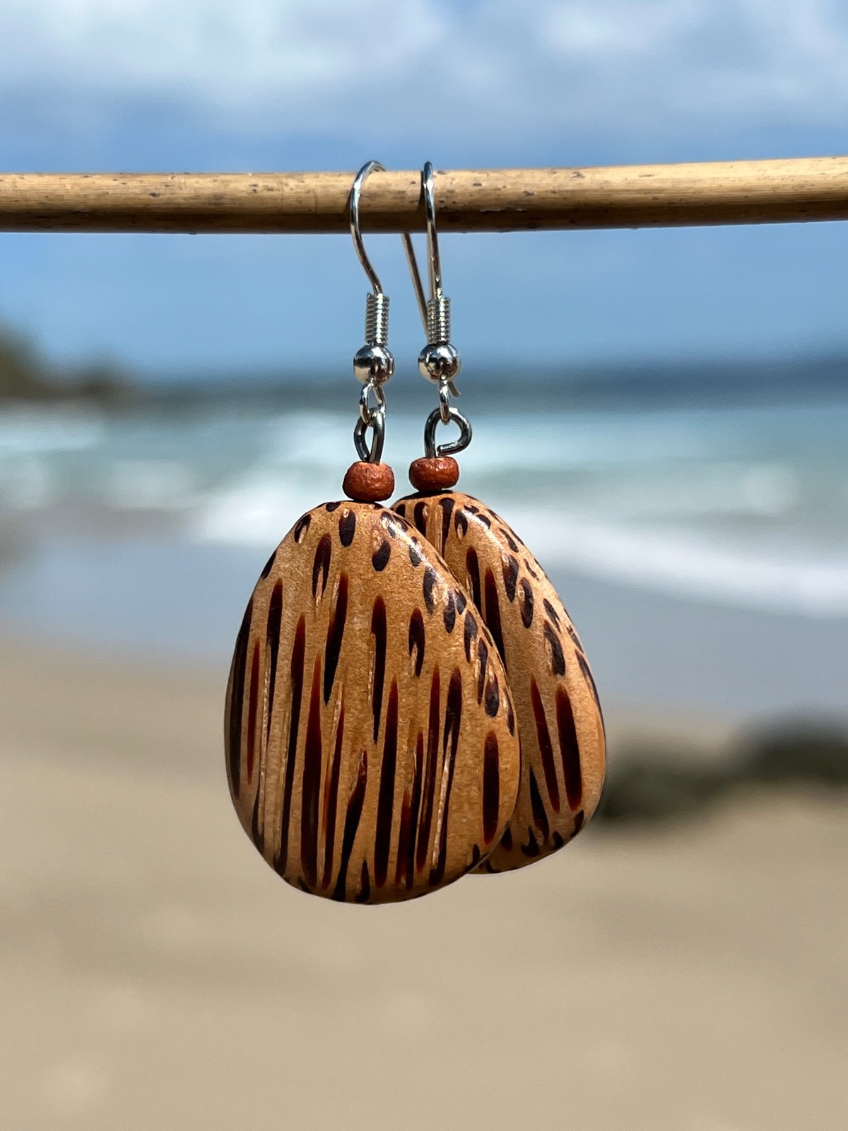 Natural Coconut Palmwood Flat Drop Earrings