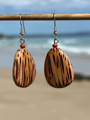 Natural Coconut Palmwood Flat Drop Earrings