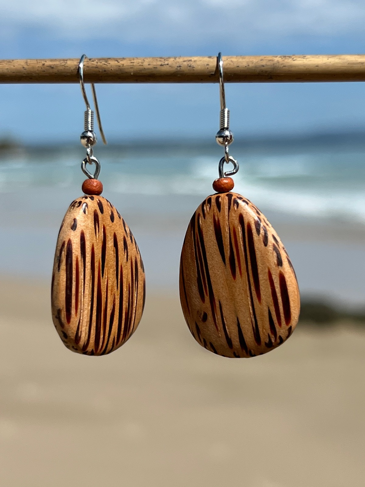 Natural Coconut Palmwood Flat Drop Earrings